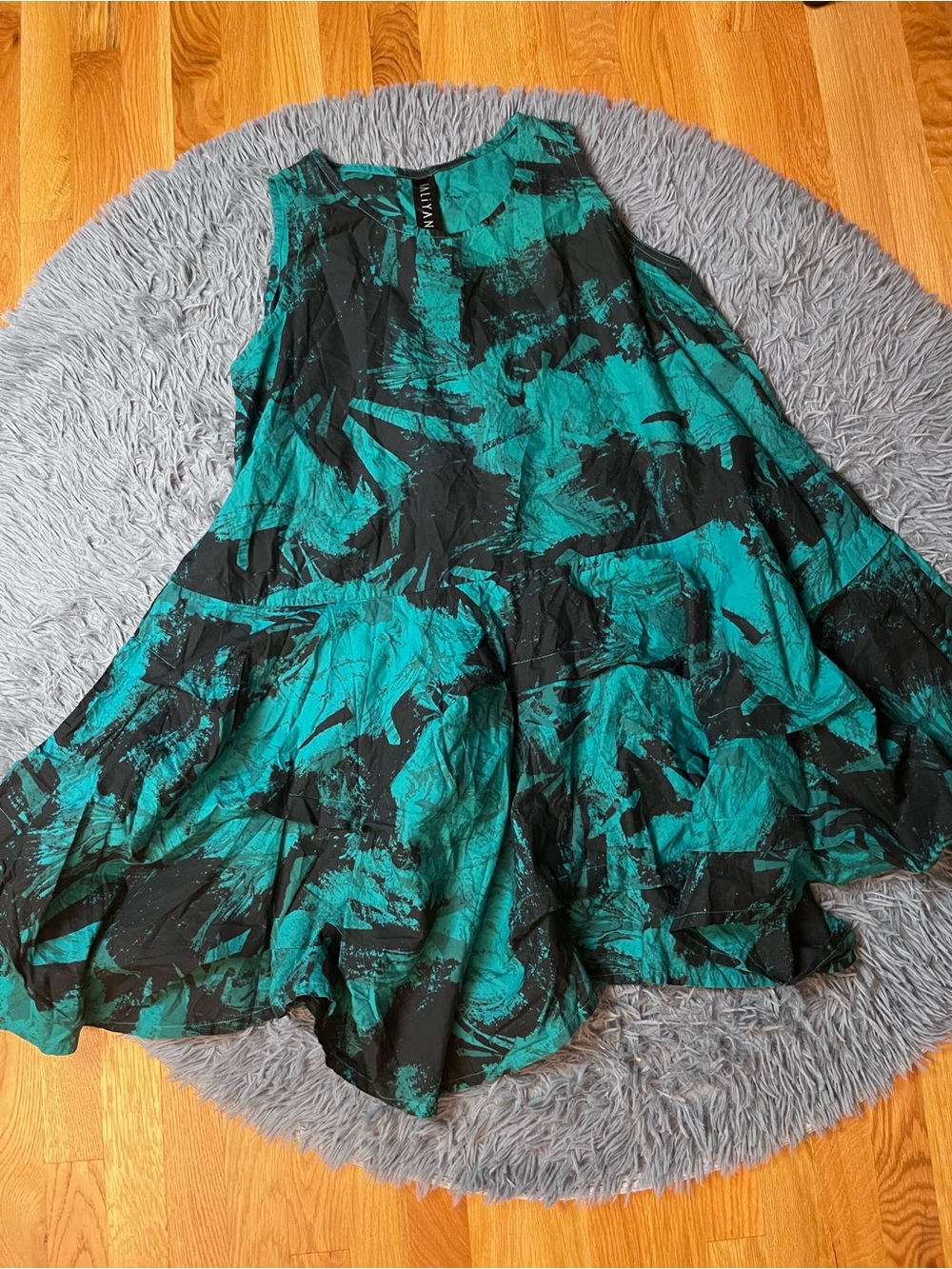 Kaliyana Teal Black A-Line Tiered Lagenlook Dress Size XL